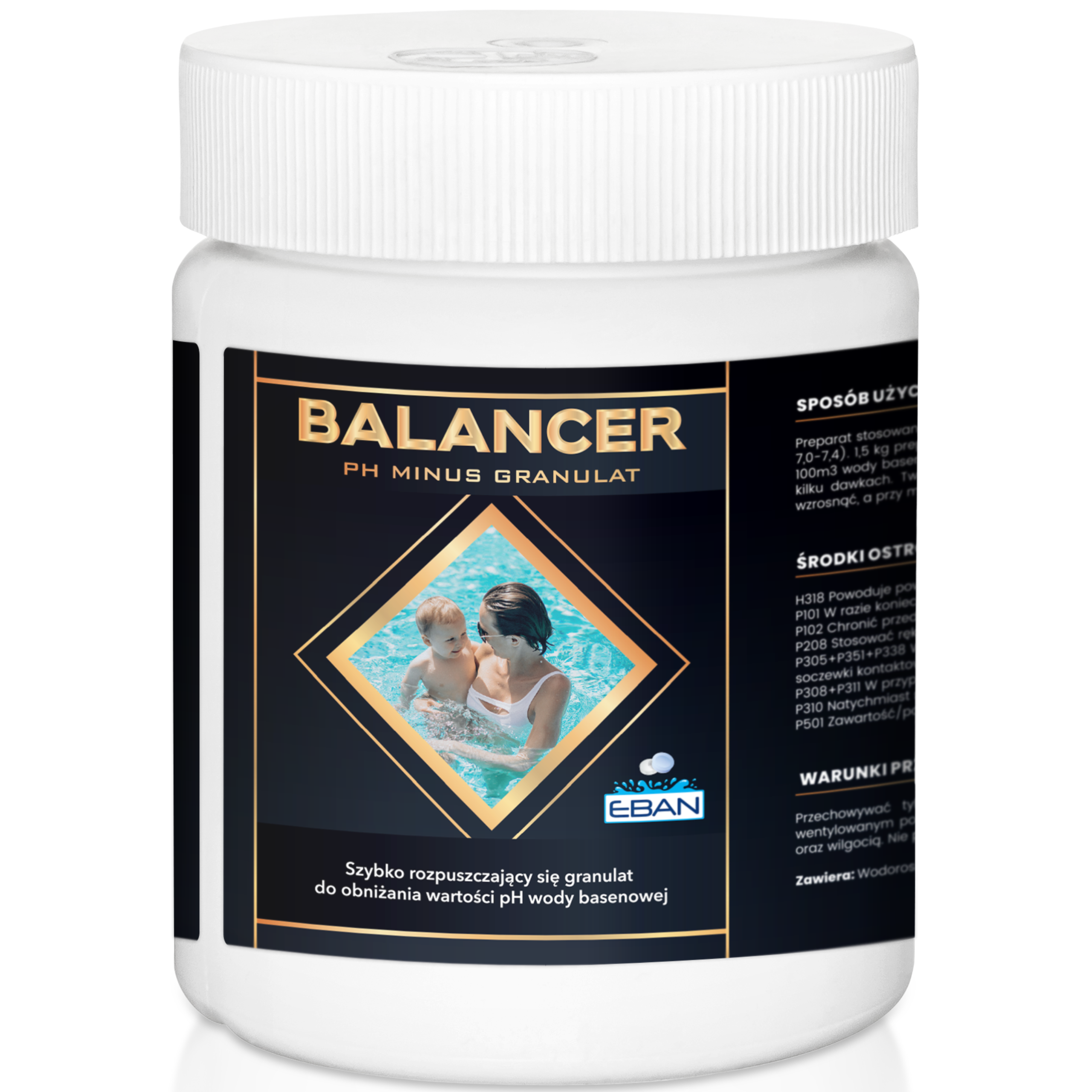 Balancer pH minus granulat do obniżania wartości pH wody basenowej EBAN — 1,5 kg
