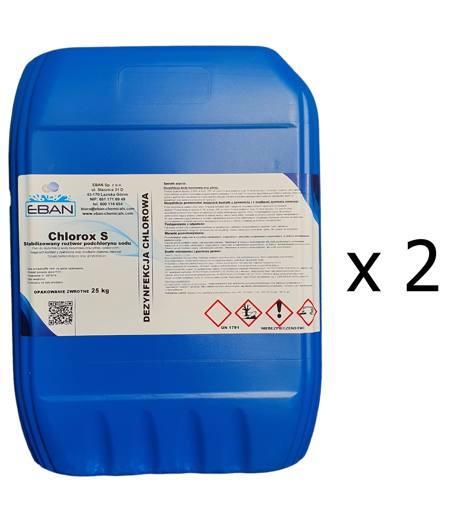 Stabilizowany roztwór podchlorynu sodu - Chlorox S 2x 25 kg
