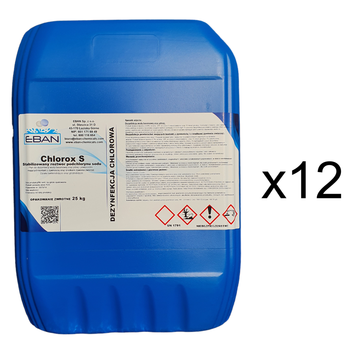 Stabilizowany roztwór podchlorynu sodu Chlorox S 12x 25 kg