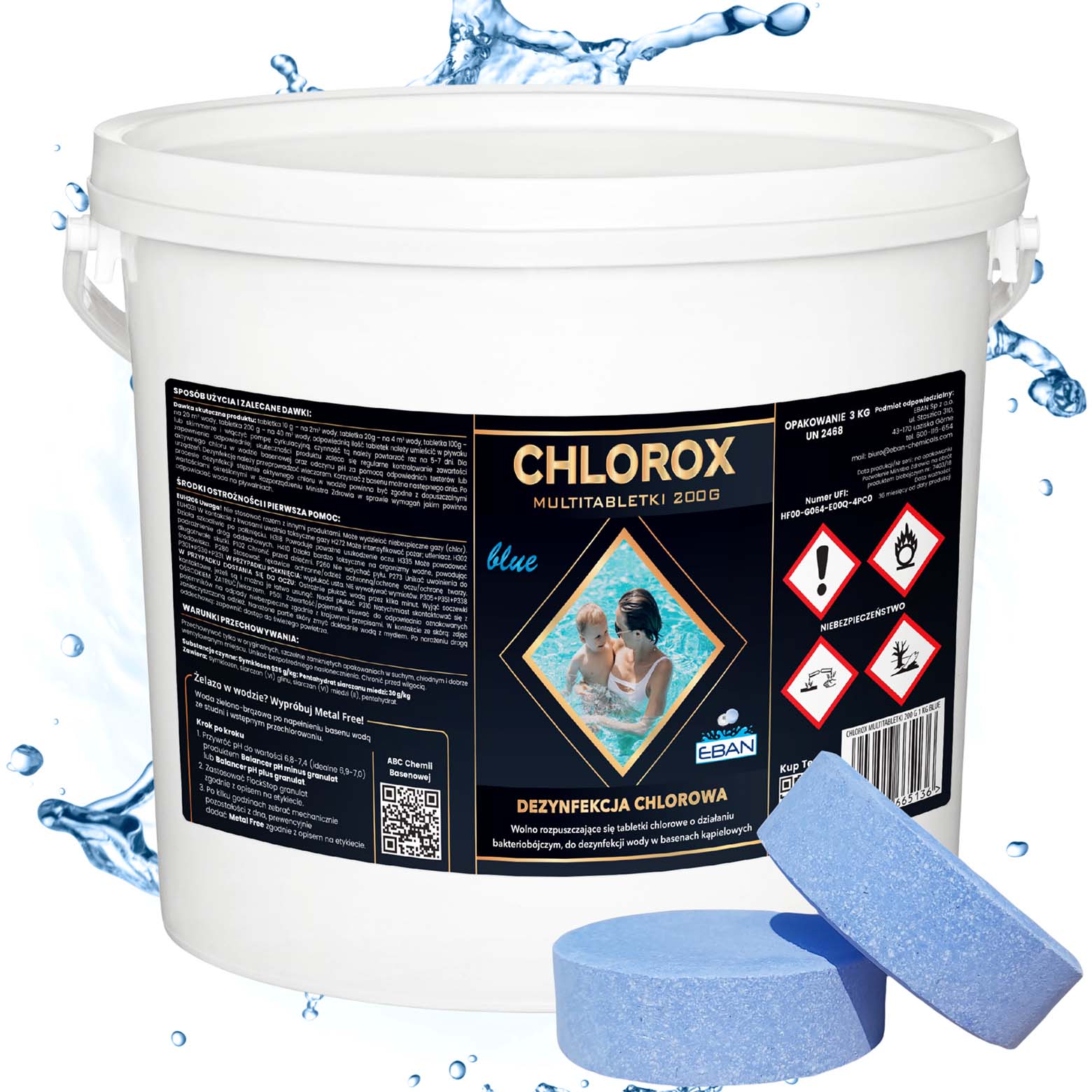 Chlorox Multi tabletki chlorowe BLUE niebieskie 200g 3kg - dezynfekcja chlorowa EBAN