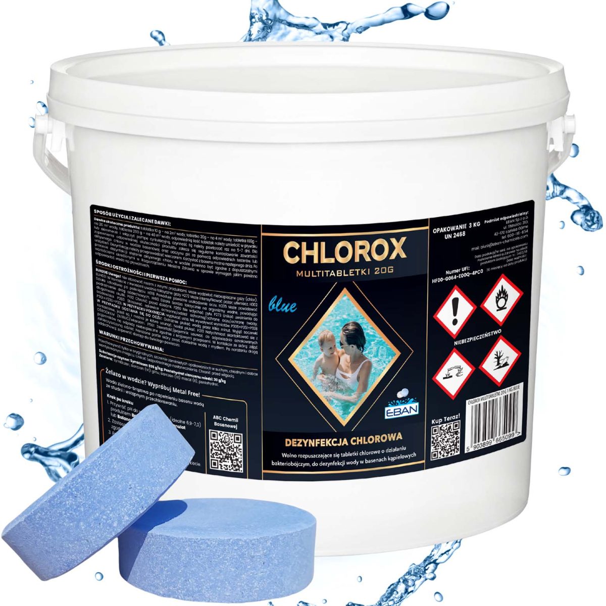 Chlorox Multi tabletki chlorowe BLUE niebieskie 20g 3kg dezynfekcja chlorowa EBAN