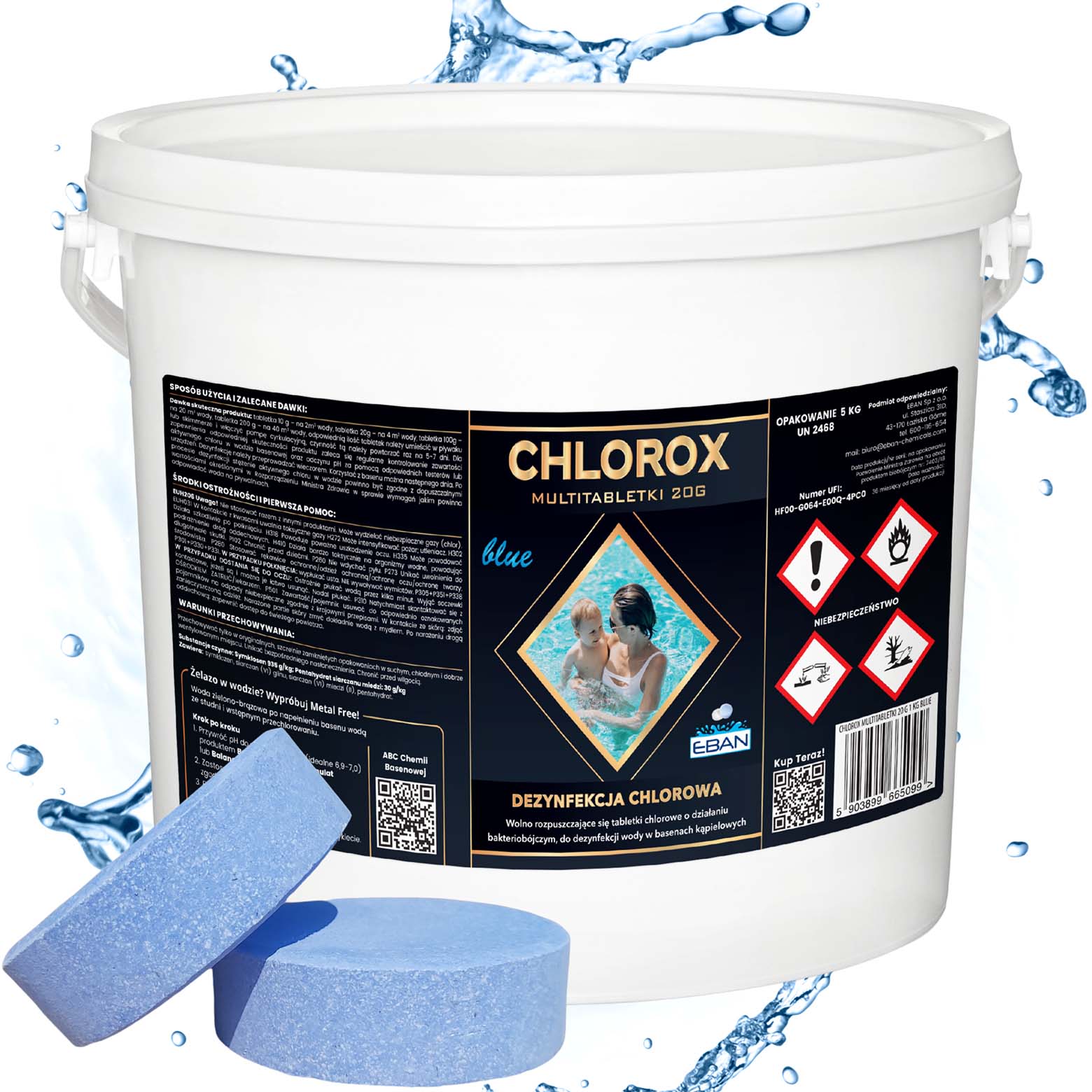 Chlorox Multi tabletki chlorowe BLUE niebieskie 20g 5kg - dezynfekcja chlorowa EBAN