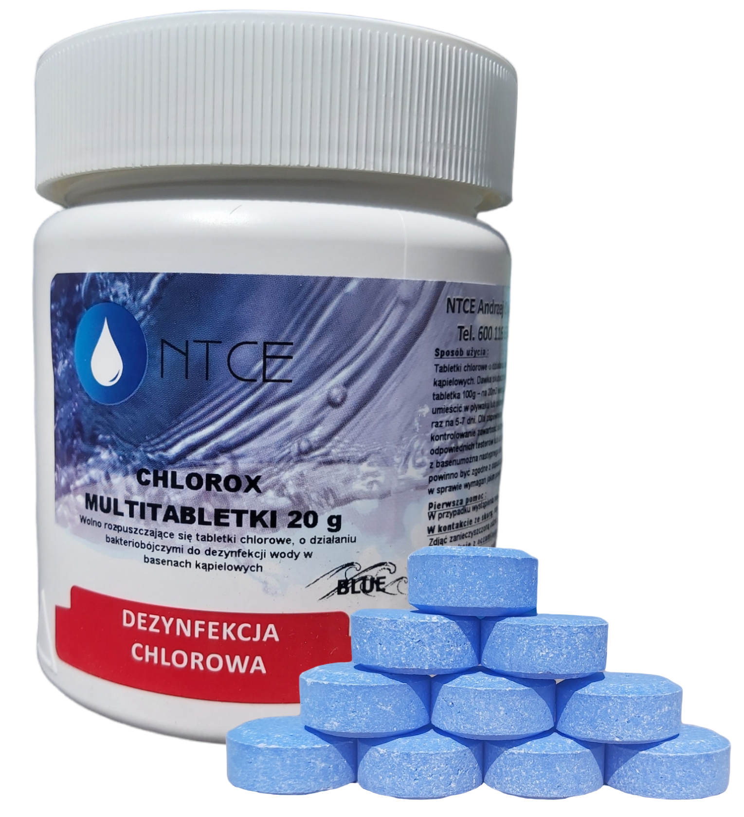 Chlorox Multitabletki 20g BLUE wolno rozpuszczające się do dezynfekcji wody NTCE — 3 kg