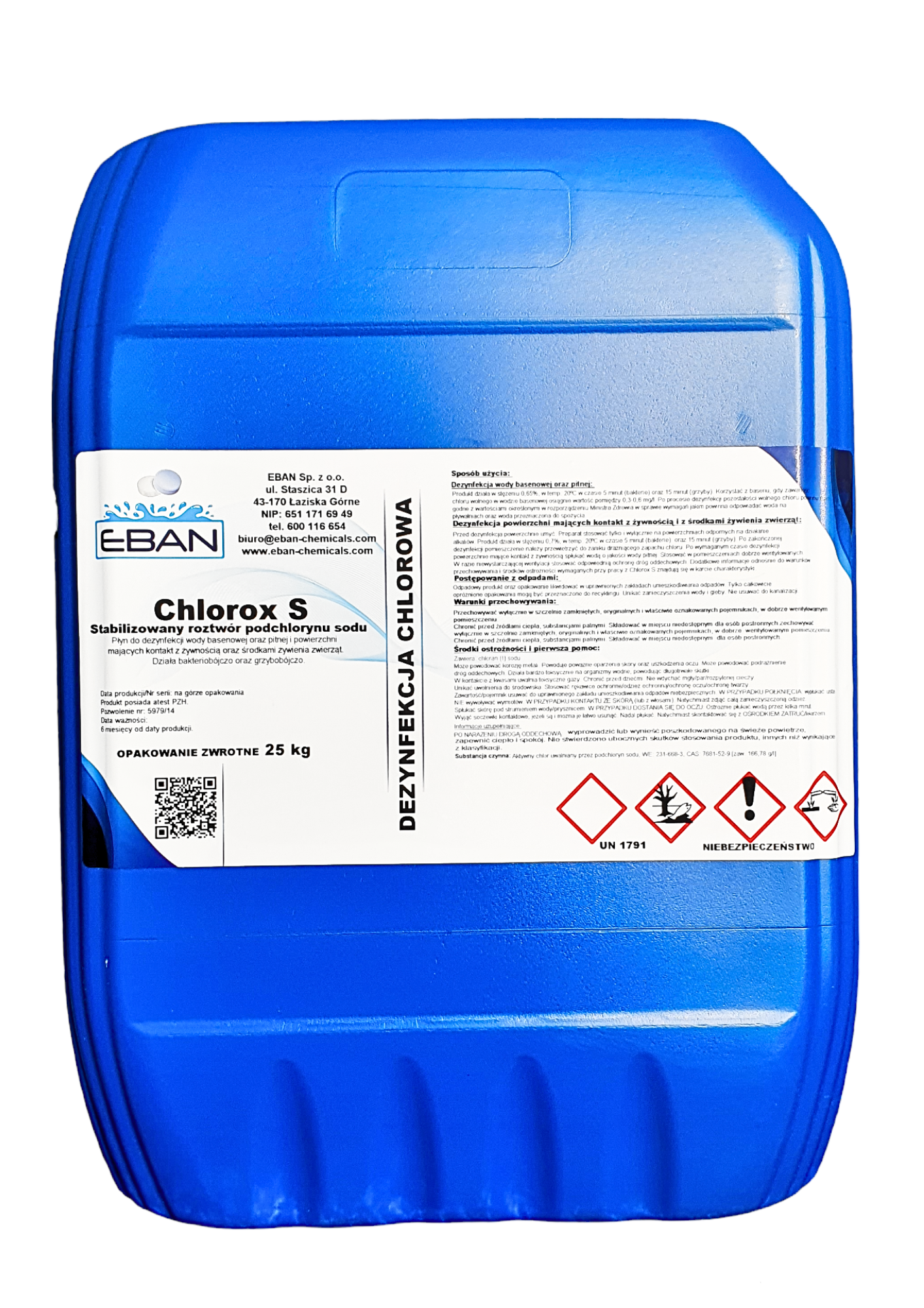Stabilizowany roztwór podchlorynu sodu - Chlorox S 25 kg