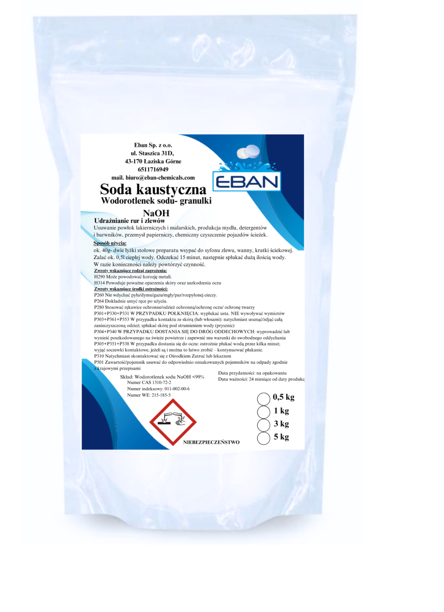 Soda kaustyczna 1 kg Wodorotlenek sodu — 3 kg