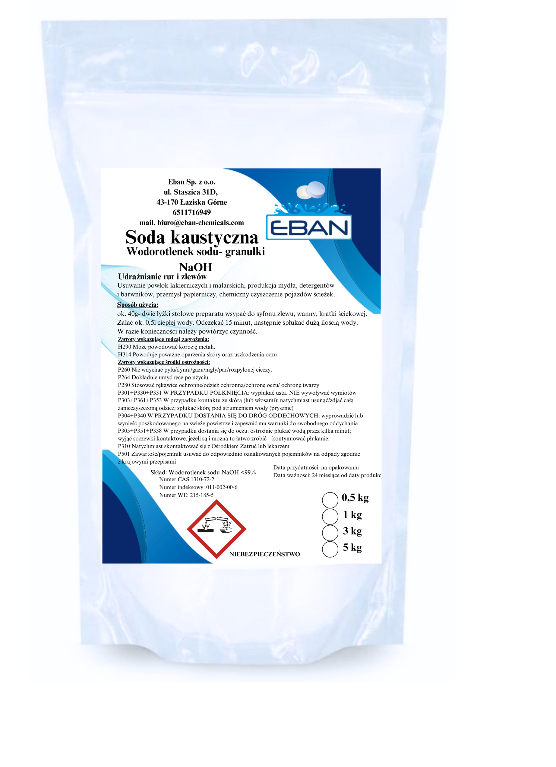 Soda kaustyczna 1 kg Wodorotlenek sodu — 3 kg