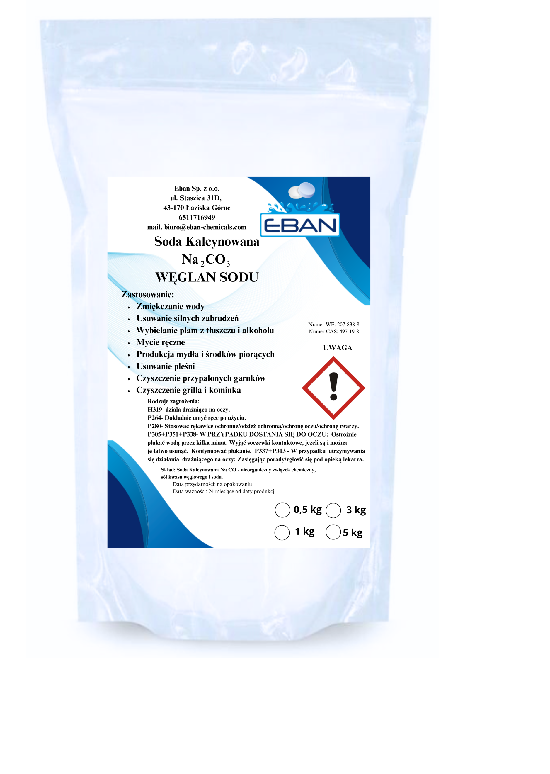 Soda kalcynowana 1kg Węglan sodu — 3 kg