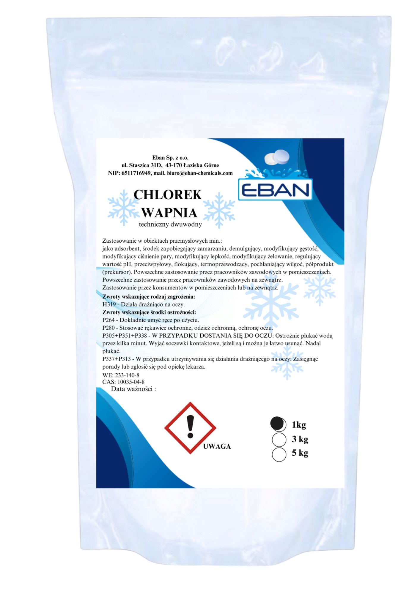 Chlorek wapnia 1 kg — 5 kg