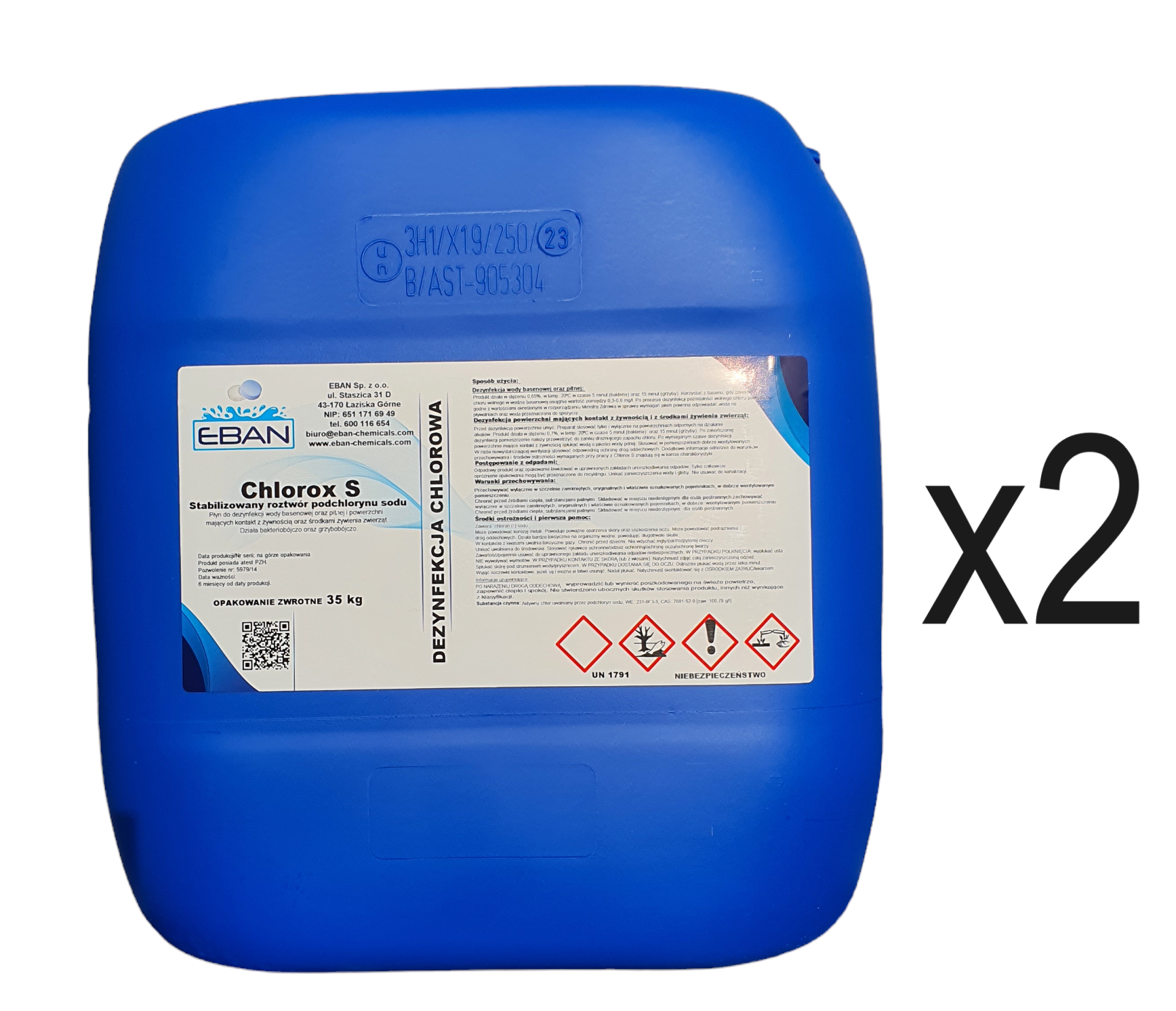 Stabilizowany roztwór podchlorynu sodu - Chlorox S 2x 35 kg