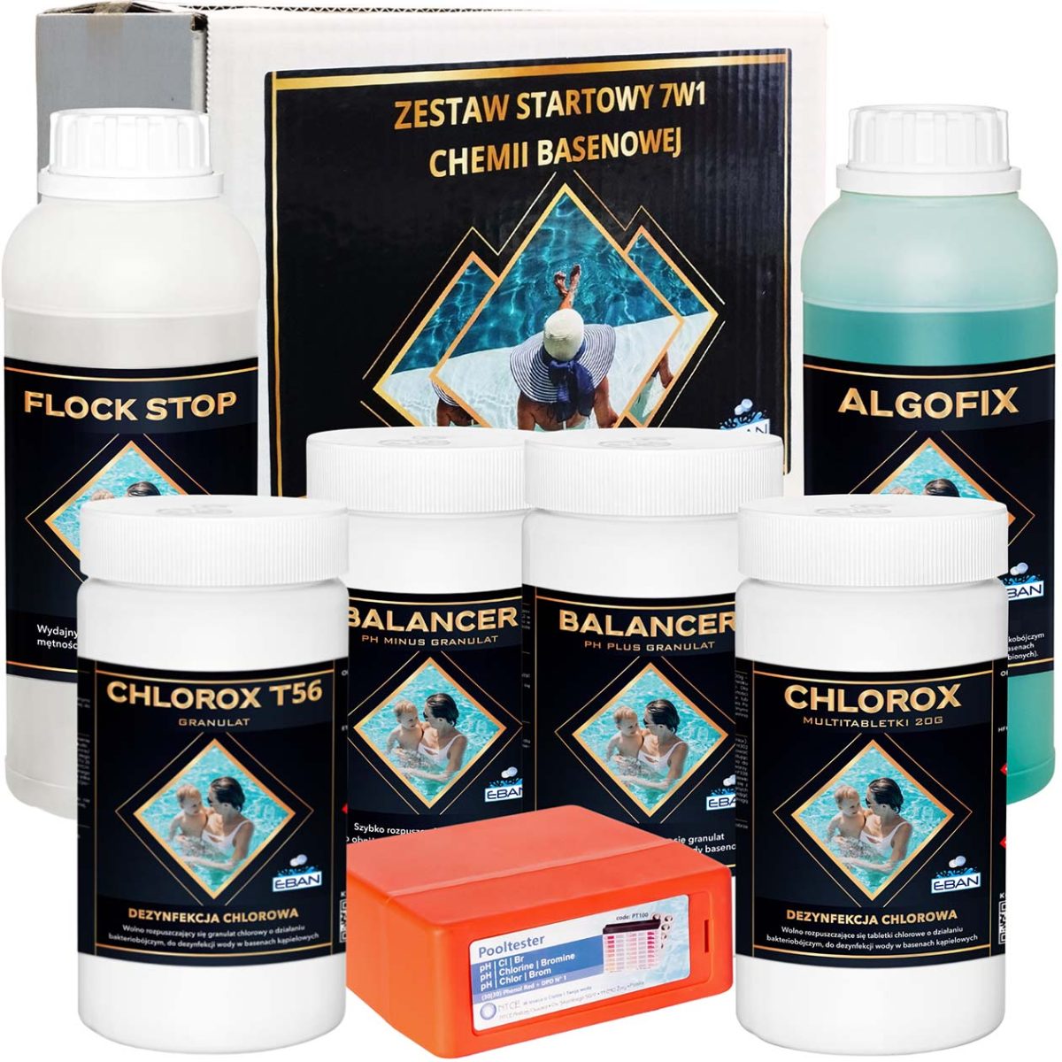 Zestaw startowy chemii basenowej 7w1 EBAN